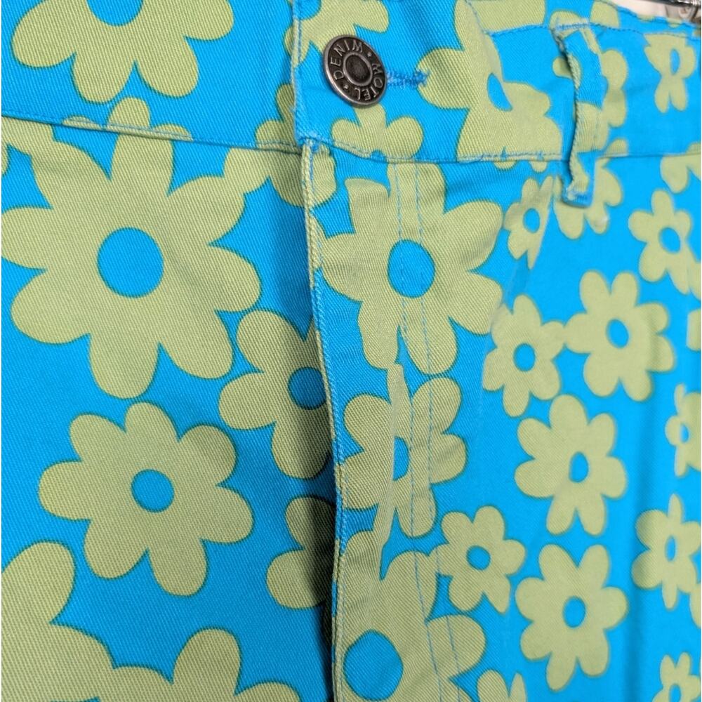 Motel Zoven Blue & Green Retro Daisy Print Flared Trousers Size M - Picture 6 of 11